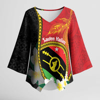 Personalised PNG Sauten Hailans Kimono Sleeve Blouse Papua New Guinea Plumeria Melanesian Pattern - Polynesian Pride