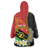 Personalised PNG Sauten Hailans Wearable Blanket Hoodie Papua New Guinea Plumeria Melanesian Pattern - Polynesian Pride