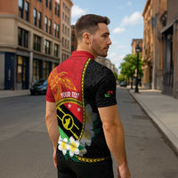 Personalised PNG Sauten Hailans Zipper Polo Shirt Papua New Guinea Plumeria Melanesian Pattern - Polynesian Pride