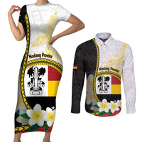 Personalised PNG Madang Provins Couples Matching Short Sleeve Bodycon Dress and Long Sleeve Button Shirt Papua New Guinea Plumeria Melanesian Pattern - Polynesian Pride