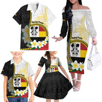Personalised PNG Madang Provins Family Matching Off The Shoulder Long Sleeve Dress and Hawaiian Shirt Papua New Guinea Plumeria Melanesian Pattern - Polynesian Pride