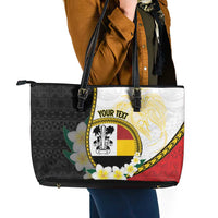 Personalised PNG Madang Provins Leather Tote Bag Papua New Guinea Plumeria Melanesian Pattern - Polynesian Pride