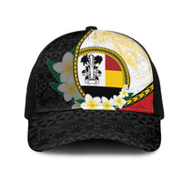 PNG Madang Provins Mesh Trucker Cap Papua New Guinea Plumeria Melanesian Pattern LT14 One Size Black White - Polynesian Pride