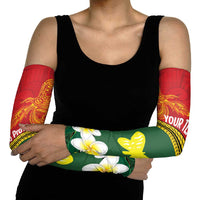 Personalised PNG Oro Provins Arm Sleeves Papua New Guinea Plumeria Melanesian Pattern - Polynesian Pride