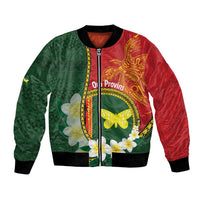Personalised PNG Oro Provins Bomber Jacket Papua New Guinea Plumeria Melanesian Pattern - Polynesian Pride