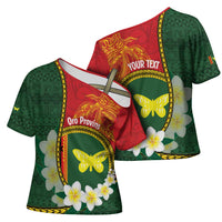Personalised PNG Oro Provins Cross Shoulder Shirt Papua New Guinea Plumeria Melanesian Pattern - Polynesian Pride