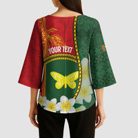 Personalised PNG Oro Provins Kimono Sleeve Blouse Papua New Guinea Plumeria Melanesian Pattern - Polynesian Pride