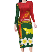 Personalised PNG Oro Provins Long Sleeve Bodycon Dress Papua New Guinea Plumeria Melanesian Pattern - Polynesian Pride
