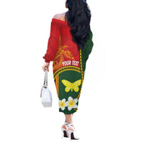 Personalised PNG Oro Provins Off The Shoulder Long Sleeve Dress Papua New Guinea Plumeria Melanesian Pattern - Polynesian Pride