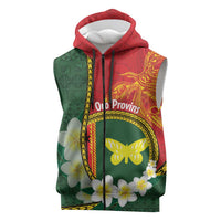 Personalised PNG Oro Provins Sleeveless Zip Hoodie Papua New Guinea Plumeria Melanesian Pattern LT14 Green - Polynesian Pride