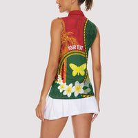 Personalised PNG Oro Provins Women Sleeveless Polo Shirt Papua New Guinea Plumeria Melanesian Pattern - Polynesian Pride