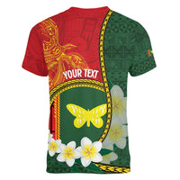 Personalised PNG Oro Provins Women V-Neck T-Shirt Papua New Guinea Plumeria Melanesian Pattern - Polynesian Pride