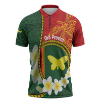 Personalised PNG Oro Provins Zipper Polo Shirt Papua New Guinea Plumeria Melanesian Pattern LT14 Green - Polynesian Pride