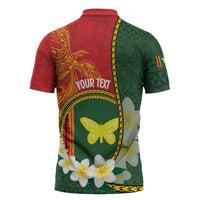 Personalised PNG Oro Provins Zipper Polo Shirt Papua New Guinea Plumeria Melanesian Pattern LT14 - Polynesian Pride