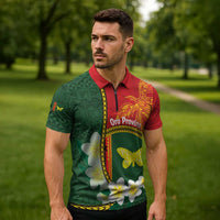 Personalised PNG Oro Provins Zipper Polo Shirt Papua New Guinea Plumeria Melanesian Pattern LT14 - Polynesian Pride