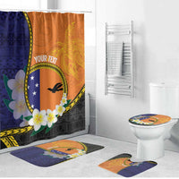 Personalised PNG Niu Ailan Bathroom Set Papua New Guinea Plumeria Melanesian Pattern LT14 Bathroom Set (4 pcs) Orange - Polynesian Pride