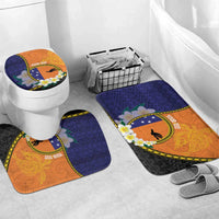 Personalised PNG Niu Ailan Bathroom Set Papua New Guinea Plumeria Melanesian Pattern LT14 Mat Set (3 pcs – No Curtain Included) One Size Orange - Polynesian Pride
