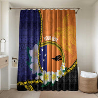 Personalised PNG Niu Ailan Bathroom Set Papua New Guinea Plumeria Melanesian Pattern LT14 Shower Curtain (No Mats Included) Orange - Polynesian Pride