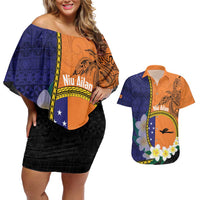 Personalised PNG Niu Ailan Couples Matching Off Shoulder Short Dress and Hawaiian Shirt Papua New Guinea Plumeria Melanesian Pattern - Polynesian Pride