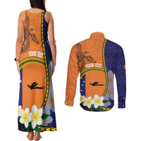 Personalised PNG Niu Ailan Couples Matching Tank Maxi Dress and Long Sleeve Button Shirt Papua New Guinea Plumeria Melanesian Pattern - Polynesian Pride