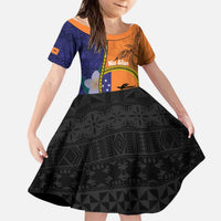 Personalised PNG Niu Ailan Kid Short Sleeve Dress Papua New Guinea Plumeria Melanesian Pattern - Polynesian Pride