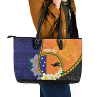 Personalised PNG Niu Ailan Leather Tote Bag Papua New Guinea Plumeria Melanesian Pattern - Polynesian Pride