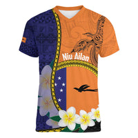 Personalised PNG Niu Ailan Women V-Neck T-Shirt Papua New Guinea Plumeria Melanesian Pattern - Polynesian Pride