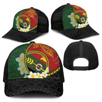 PNG Simbu Provins Baseball Net Cap Papua New Guinea Plumeria Melanesian Pattern - Polynesian Pride
