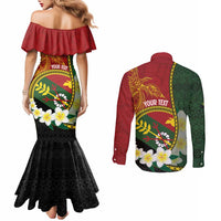 Personalised PNG Simbu Provins Couples Matching Mermaid Dress and Long Sleeve Button Shirt Papua New Guinea Plumeria Melanesian Pattern - Polynesian Pride