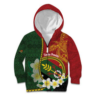 Personalised PNG Simbu Provins Kid Hoodie Papua New Guinea Plumeria Melanesian Pattern LT14 Zip Hoodie Green - Polynesian Pride