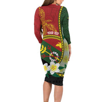 Personalised PNG Simbu Provins Long Sleeve Bodycon Dress Papua New Guinea Plumeria Melanesian Pattern - Polynesian Pride