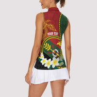 Personalised PNG Simbu Provins Women Sleeveless Polo Shirt Papua New Guinea Plumeria Melanesian Pattern - Polynesian Pride