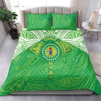 Cook Islands Manta Ray Bedding Set Kuki Airani Tattoo Green Color LT14 - Polynesian Pride