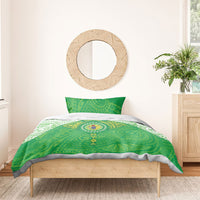 Cook Islands Manta Ray Bedding Set Kuki Airani Tattoo Green Color LT14 - Polynesian Pride