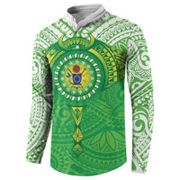Cook Islands Manta Ray Button Sweatshirt Kuki Airani Tattoo Green Color LT14 - Polynesian Pride