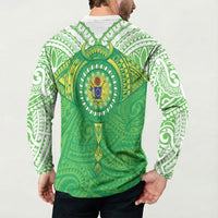 Cook Islands Manta Ray Button Sweatshirt Kuki Airani Tattoo Green Color LT14 - Polynesian Pride