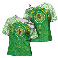 Cook Islands Manta Ray Cross Shoulder Shirt Kuki Airani Tattoo Green Color LT14 - Polynesian Pride