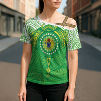 Cook Islands Manta Ray Cross Shoulder Shirt Kuki Airani Tattoo Green Color LT14 - Polynesian Pride