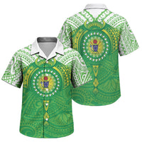 Cook Islands Manta Ray Family Matching Off Shoulder Short Dress and Hawaiian Shirt Kuki Airani Tattoo Green Color LT14 Son's Shirt Green - Polynesian Pride