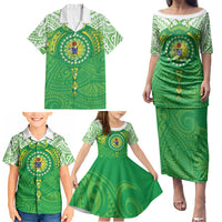 Cook Islands Manta Ray Family Matching Puletasi and Hawaiian Shirt Kuki Airani Tattoo Green Color LT14 - Polynesian Pride
