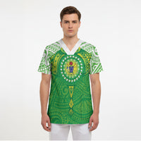Cook Islands Manta Ray Scrub Top Kuki Airani Tattoo Green Color LT14 - Polynesian Pride