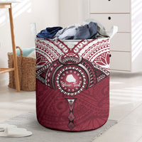 Personalised Cook Islands Mangaia Laundry Basket Map With Kuki Airani Manta Ray Tattoo LT14 Maroon - Polynesian Pride