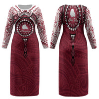 Personalised Cook Islands Mangaia Family Matching Long Sleeve Bodycon Dress and Hawaiian Shirt Map With Kuki Airani Manta Ray Tattoo LT14 Mom's Dress Maroon - Polynesian Pride