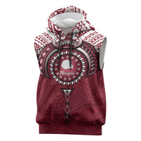 Personalised Cook Islands Mangaia Sleeveless Hoodie Map With Kuki Airani Manta Ray Tattoo LT14 Maroon - Polynesian Pride