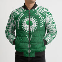 Personalised Cook Islands Rarotonga Bomber Puffer Jacket Map With Kuki Airani Manta Ray Tattoo LT14 - Polynesian Pride