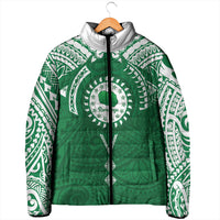 Personalised Cook Islands Rarotonga Padded Jacket Map With Kuki Airani Manta Ray Tattoo LT14 - Polynesian Pride