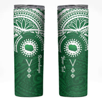 Personalised Cook Islands Rarotonga Skinny Tumbler Map With Kuki Airani Manta Ray Tattoo LT14 Green - Polynesian Pride