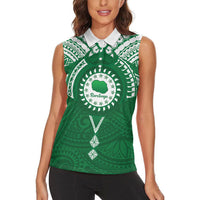 Personalised Cook Islands Rarotonga Women Sleeveless Polo Shirt Map With Kuki Airani Manta Ray Tattoo LT14 - Polynesian Pride