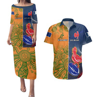 France And Australia Rugby Couples Matching Puletasi Dress and Hawaiian Shirt 2023 World Cup Le Bleus Wallabies Together LT14 Gold - Polynesian Pride