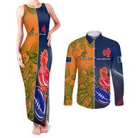 France And Australia Rugby Couples Matching Tank Maxi Dress and Long Sleeve Button Shirts 2023 World Cup Le Bleus Wallabies Together LT14 Gold - Polynesian Pride